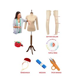 Resim Seyyar Kollu 40 Beden Sünger Iğne Batabilen Terzi Mankeni Prova Mankeni 