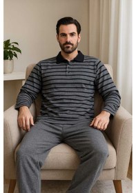 Resim Tenra Erkek Pijama Takımı %100 Pamuk Selanik Örme Gri 