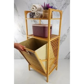 Resim 2 Organizer Raflı Ahşap Bambu Çek-Aç Kirli Sepeti 