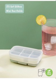 Resim 2li Set Mini Buz Kalıbı Silikon Buzluk 6 Bölmeli Kare Desenli Buz Küpü Yeşil-gri Bpa Free Yeşil 