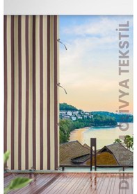 Resim Devrim Olivya Tekstil Kahve-krem Çizgili Özel Dikim Lüks Halkalı Branda Balkon Perdesi Kahverengi - Krem 