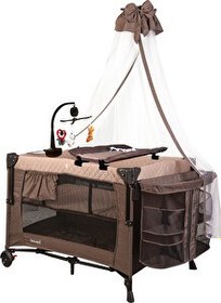 Resim Holmer All in One Cibinlikli Dönenceli Alt Açma Üniteli Oyun Parkı Park Yatak Kahverengi 