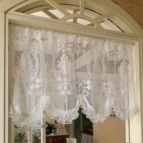 Resim Antika Jakar Dokuma Perde Seti ile Valans - Makine Yıkamalı Nakışlı Moire Desen Çubuk Cebi Perdeler - Çizgili Polyester Kırsal Pencere Dekorasyonu için Yaşam Odası ve Yatak Odası 