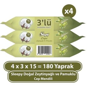 Resim Sleepy Doğal Zeytinyağlı Ve Pamuklu Cep Mendili 4X3X15 (180 Yaprak) 