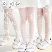 Resim 3 adet kız çocuklu çorap, bahar/yaz ince kız elmas fiyonk takı aşk desenli çorap, beyaz dans çorabı, tatlı ve sevimli muhteşem peri çorapları, yumuşak ve rahat, tatil doğum günü parti hediyesi 