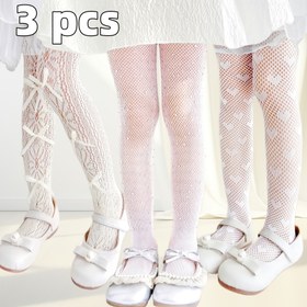 Resim 3 adet kız çocuklu çorap, bahar/yaz ince kız elmas fiyonk takı aşk desenli çorap, beyaz dans çorabı, tatlı ve sevimli muhteşem peri çorapları, yumuşak ve rahat, tatil doğum günü parti hediyesi 