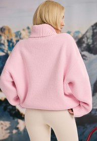 Resim Pastel Pembe Büyük Beden Kalın Örgü Balıkçı Yaka Kazak - L 