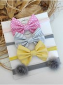 Resim Hediyelik Dörtlü Kız Bebek Bandana Seti 4 lü Pembe Puantiye-Gri-Sarı 