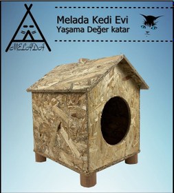 Resim Melada Kedi Evi Dış Ortam Uygun Ahşap Kedi Evi Osb 43x40x37 Cm 