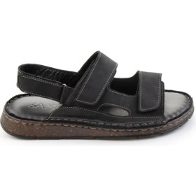 Resim Bambi Siyah Hakiki Deri Erkek Sandalet E05433011501 