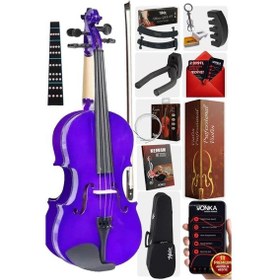 Resim Midex HGA44PU-PAK Mor 4/4 Tam Boy Keman Seti (Yastık Tuner Susturucu Çanta Yay Reçine Yedek Tel Metod) 