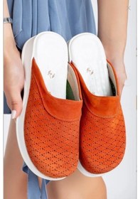 Resim Kadın Hakiki Deri Oranj Ortopedik Hemşire,doktor,veteriner,dentist,öğretmen,aşçı,gastro Sabo Terlik Turuncu 