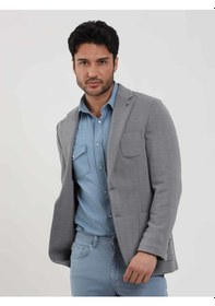 Resim Dufy Gri Erkek Slim Fit Balıksırtı Desenli Mono Yaka Ceket - 104447-gri Gri 