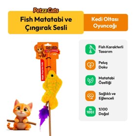 Resim PetzzCats Fish Matatabi ve Çıngırak Sesli Kedi Oltası Oyuncağı Sarı 42 Cm 