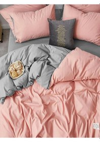 Resim Pembe Pembe Gri %100 Pamuk Tek Kişilik Nevresim Takımı Çarşaflı Yatak Örtüsü Olarak Da Kullanılır 