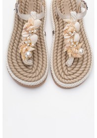 Resim Luvishoes Luvi Shoes Lely Bej Deniz Kabuklu Hakiki Deri Kadın Parmak Arası Sandalet Bej 