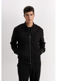 Resim Defacto Slim Fit Dar Kesim Süet Kolej Yaka Fermuarlı Çift Cepli Mevsimlik Baharlık Bomber Mont Ceket A3866AX Siyah 