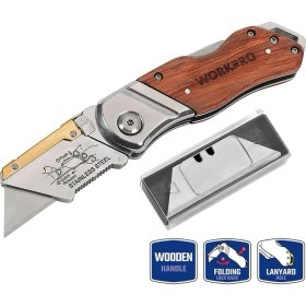 Resim Mena Rise WP211014 Ağır Hizmet Paslanmaz Çelik/ahşap Gövde Katlanır Rötuş Bıçağı + 10 Adet Yedek Bıçak 