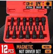 Resim Elmpaly 12li Manyetik Soket Takımı Cv Çelik Sae Metrik İmpakt Uçlar Kutu Sku96043 