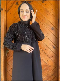 Resim AYSUN AYDEMİR siyah payetli tasarım tesettür eşofman takımı 