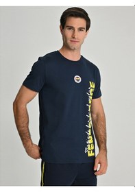 Resim Fenerbahçe Lisanslı 25/26 Lacivert Tribün Dokuma Logolu T-shirt Sarı - Lacivert 