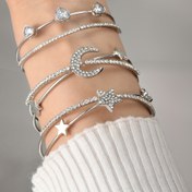 Resim 3 adet Y2K Taşlı Yıldız, Ay ve Kalp Bilezikleri - Çinko Alaşımlı, Kadınlar için Parlayan Kristal Tasarım, Tarihler, Tatiller ve Günlük Giyim için İdeal, Günlük Bilezikler|Vintage Esinli Takı|Çinko Alaşımlı Bilezik 