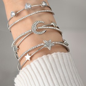 Resim 3 adet Y2K Taşlı Yıldız, Ay ve Kalp Bilezikleri - Çinko Alaşımlı, Kadınlar için Parlayan Kristal Tasarım, Tarihler, Tatiller ve Günlük Giyim için İdeal, Günlük Bilezikler|Vintage Esinli Takı|Çinko Alaşımlı Bilezik 