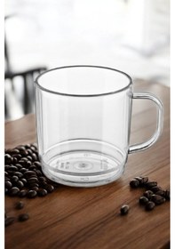 Resim Kırılmaz Çizilmez Çay Kahve Bardağı 250 Ml Kulplu Bardak 1 Adet Şeffaf 