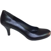 Resim Elegan Siyah Deri Alçak Topuk Ayakkabı 