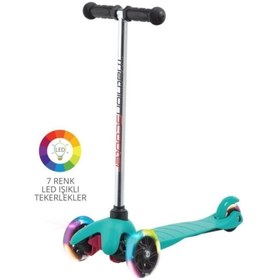 Resim Kaymaz Taban+ergonomik Tutamaklar+7 Renkli Led Işıklı Tekerlek+mavi Renki Scooter Dn-80000 