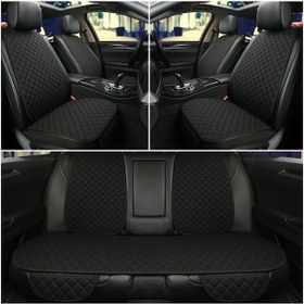 Resim Tay Tüyü Cepli & Terletmez Sırtlı Oto Koltuk Minder Seti - Koltuk Koruma Kılıfı - Ön Ve Arka Koltuk Minder Set Siyah-siyah 