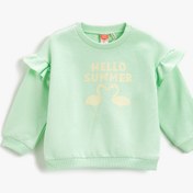 Resim Kız Bebek Baskılı Kolu Fırfırlı Sweatshirt Pamuklu 