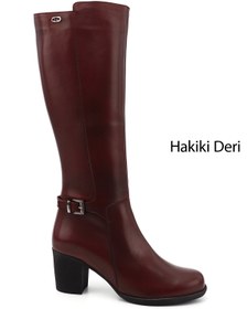 Resim GÖNDERİ(R) Kadın Bordo Antik Fermuarlı Kalın Topuklu Hakiki Deri Çizme 