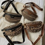 Resim Şık Retro Leopar ve Ekose Desenli Bel Çantası - Ayarlanabilir Askılı Kadın Omuz Çantası, Siyah, Beyaz ve Kahverengi, Fermuarlı Kapatma, Poliester Astarlı, Elde Yıkanabilir, Günlük Kullanım İçin Şık Detaylar | Yapısı 