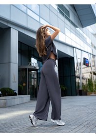 Resim Lismina Yuvarlak Kesimli Yoga Tişörtü Antrasit 
