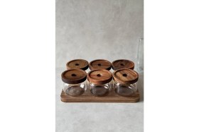 Resim UltraMint 6'lı Yuvarlak Akasya Vakum Kapaklı Kahvaltılık Seti, Cam, DKRZ-687 