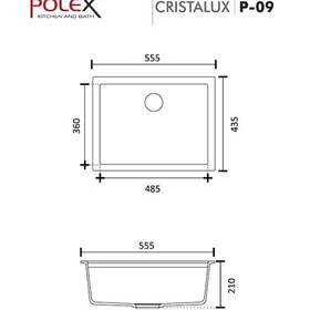 Resim Polex Cristalüx Granit Evye P-09 Bej Tezgah Altı Ve Tezgah Üstü Kare Mutfak Evyesi 55.5x43.5 CM 