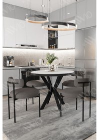 Resim Avvio Loan Teddy Sandalye 90x90 Yuvarlak Yemek Masası Mutfak Masası 4 Kişilik Masa Sandalye Takımı Düz Beyaz 