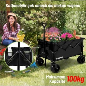 Resim Workpro WP285016 100Kg 4 Tekerli Katlanabilir Ağır Hizmet Taşıma Arabası / Plaj Arabası 
