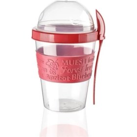 Resim Pazariz Kapaklı Kaşıklı Hazırla ve Çık Meyve Hazneli Yoğurt Kabı Kırmızı 