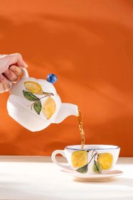 Resim Limon Desenli Amore El Yapımı 4 Parça Demlik & Fincan Seti 