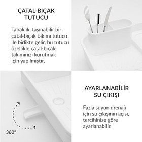 Resim Miss Collection Açılır Kapanır Bulaşıklık Tabaklık, Su Tahliye Oluklu ve Çatal Bıçak Kurutmalıklı-Modern Tasarım Plastik (Beyaz) 