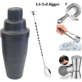 Resim Adin Tasarım 5 Parça Kokteyl Seti Shaker 700 ml Jigger 1.5/3 cl Tokmaklı Buz Maşası 