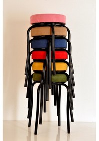 Resim 6 Adet Tay Tüyü-2 Kumaş Siyah Profil Tabure Metal Tabure 