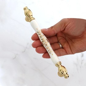 Resim Badem10 Pepuza Gerçek Porselen Altın Gold 160 mm Mobilya Mutfak Kulp Çekmece Dolap Kulplar Kulbu 