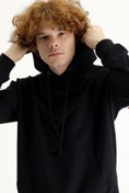 Resim Siyah Kapüşonlu Pamuklu Sweatshirt Kigili