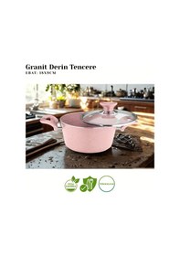 Resim 18 Cm Granit Derin Tencere Cam Kapak - Pembe Pembe 