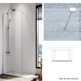 Resim Seperatör Duşakabin | Tek Sabit 2 Yan Girişli Cam Panel - 180-189cm / Siyah / Sabit panel 