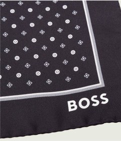 Resim BOSS Erkek Ultra Yumuşak İpek İçerikli Desenli Siyah Mendil 