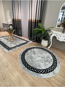 Resim Brillant Zincir Desenli Yuvarlak Gri - Siyah Dekoratif Halı 